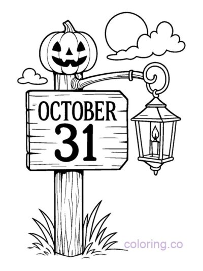 Halloween Lantern Signpost Coloring Page
